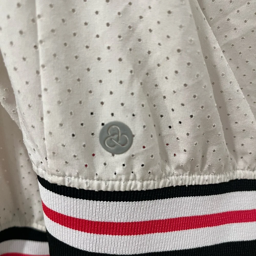 Zella Girls White Mesh Bomber Jacket Striped Collar Athletic | L 10/12